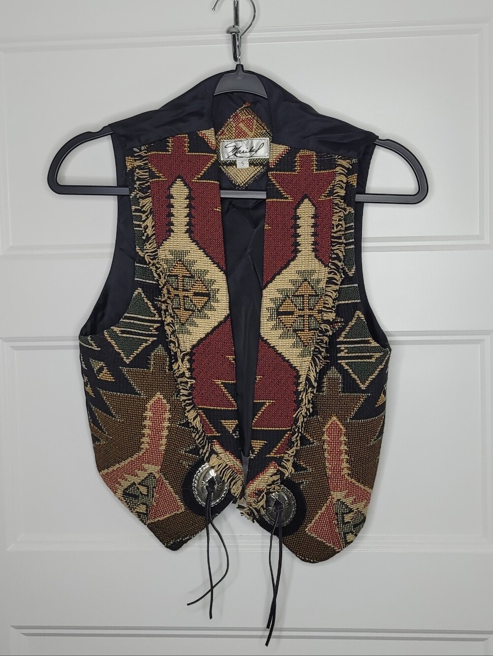 Maribel tapestry vest, featuring a distinct Southwestern Aztec design Size S